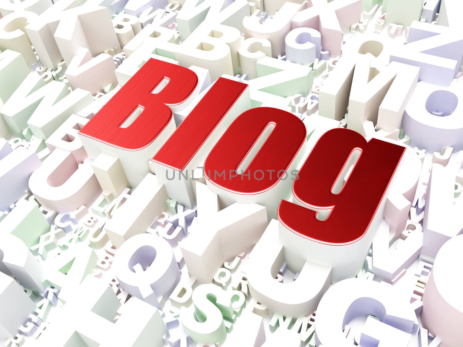 SEO web design concept: Blog on alphabet  background, 3d render