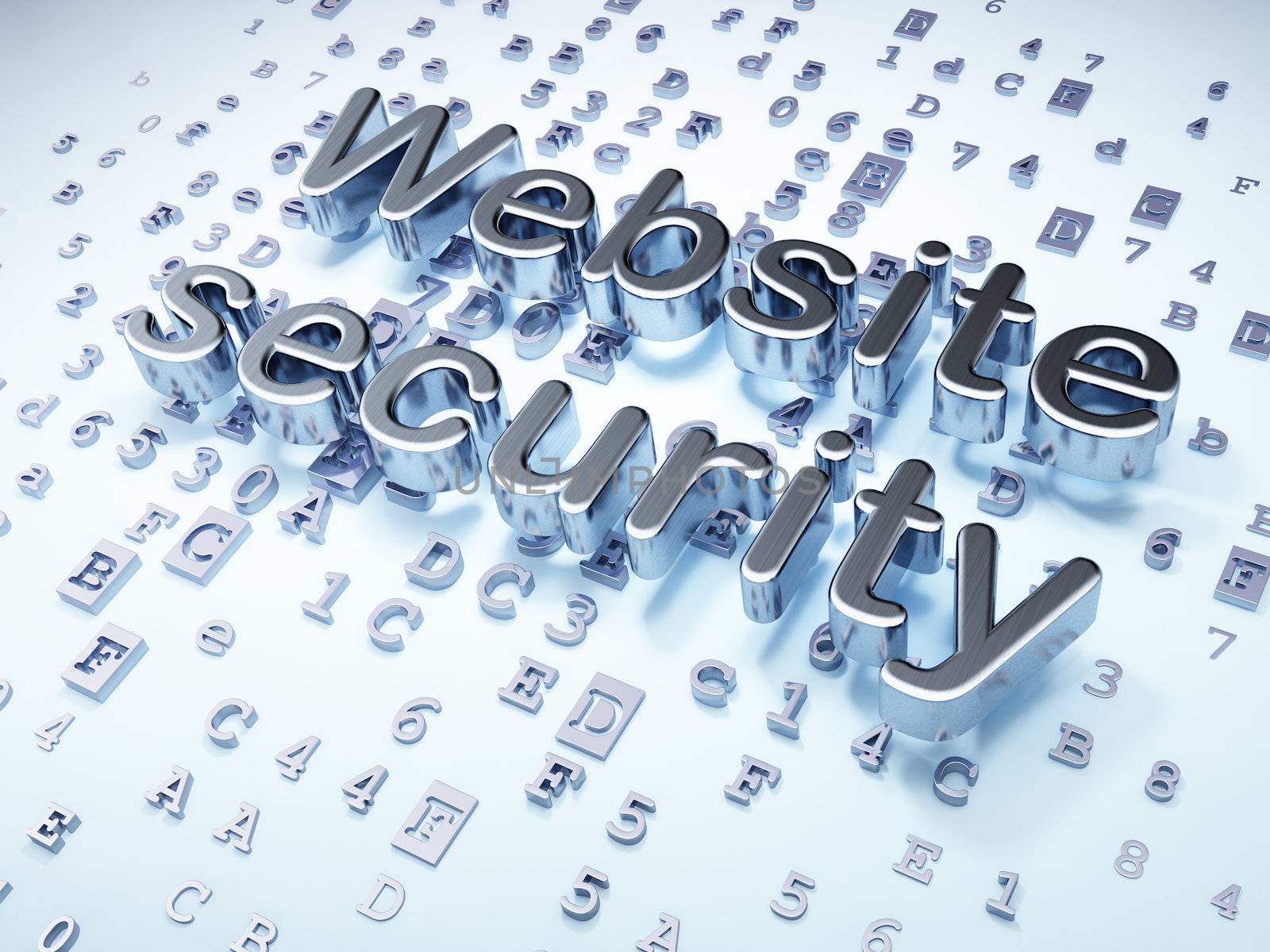 SEO web design concept: Silver Website Security on digital background, 3d render