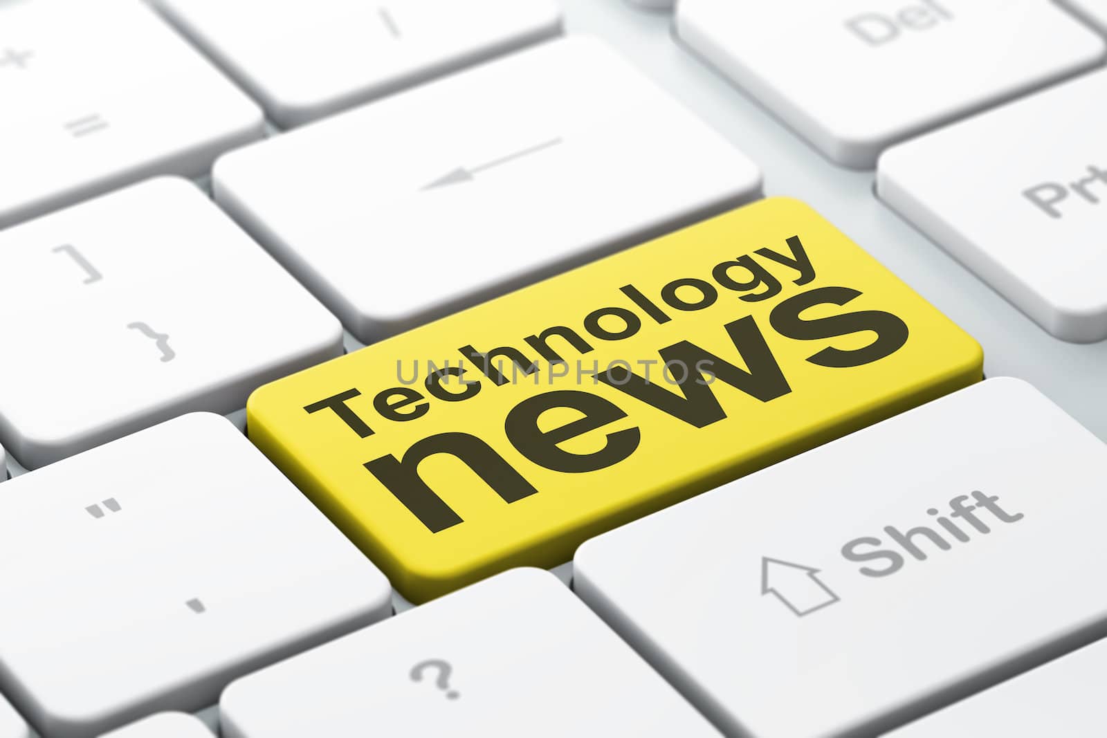 News concept: computer keyboard with word Technology News, selected focus on enter button background, 3d render