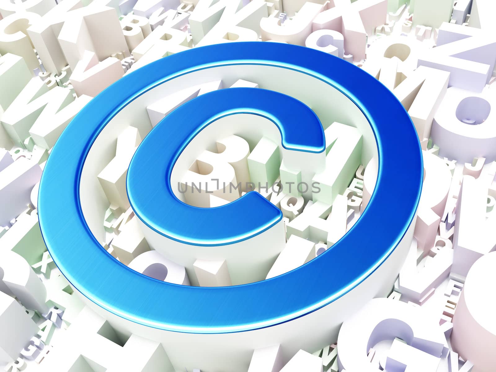 Law concept: Copyright on alphabet background, 3d render