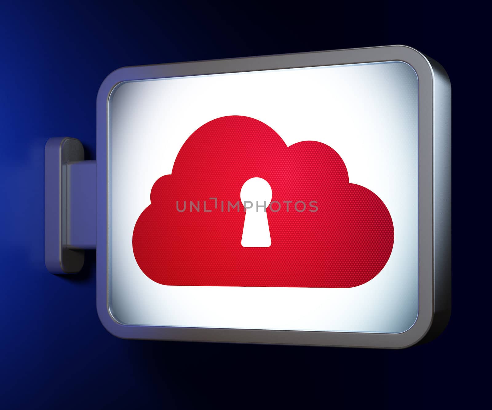 Cloud computing concept: Cloud Whis Keyhole on advertising billboard background, 3d render