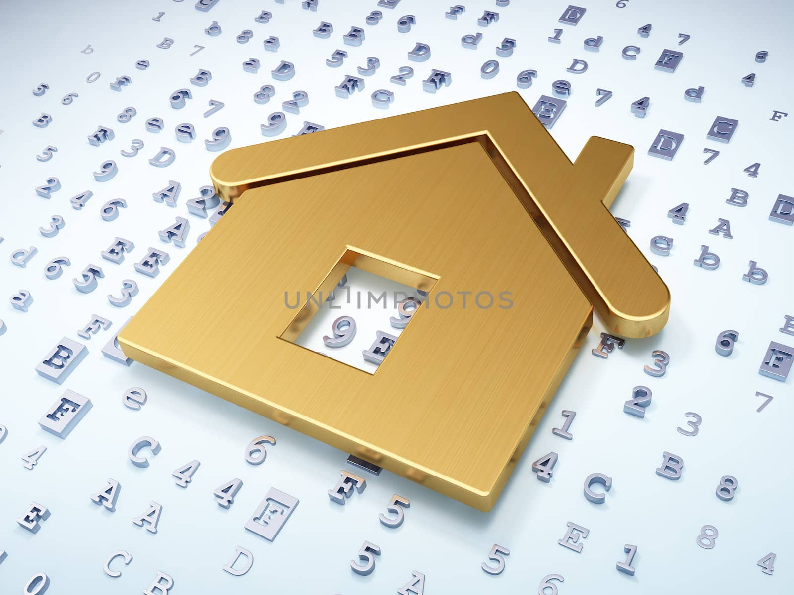 Protection concept: Golden Home on digital background, 3d render