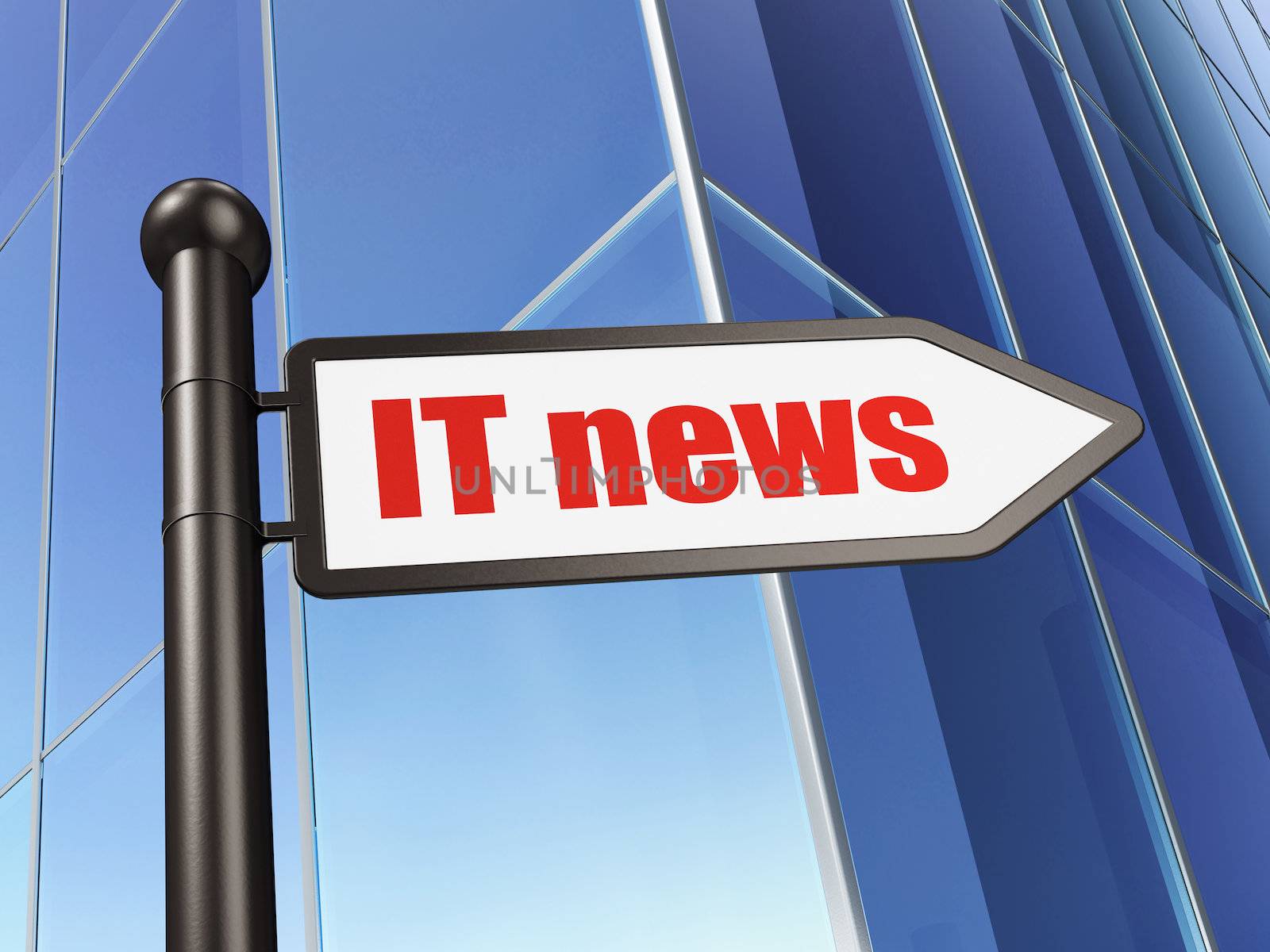 News concept: IT News on Building background, 3d render