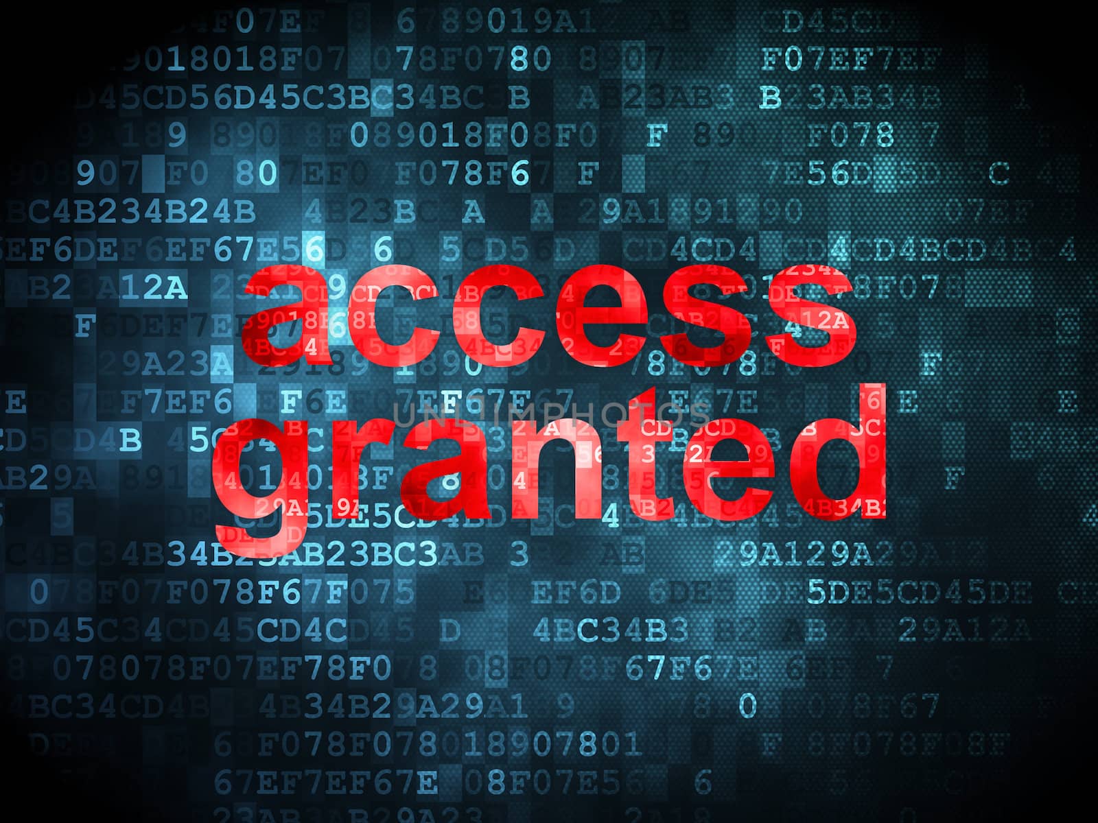 Security concept: pixelated words Access Granted on digital background, 3d render