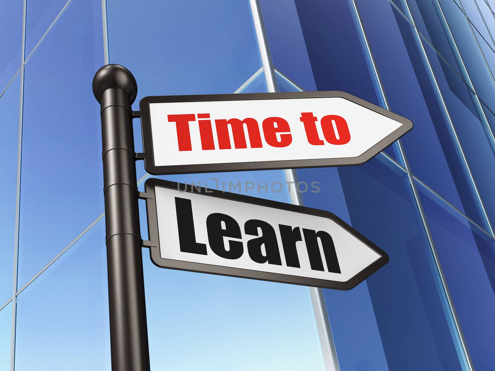 Time concept: Time to Learn on Building background, 3d render