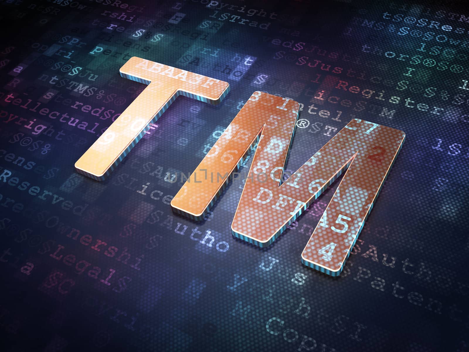 Law concept: Golden Trademark on digital background, 3d render