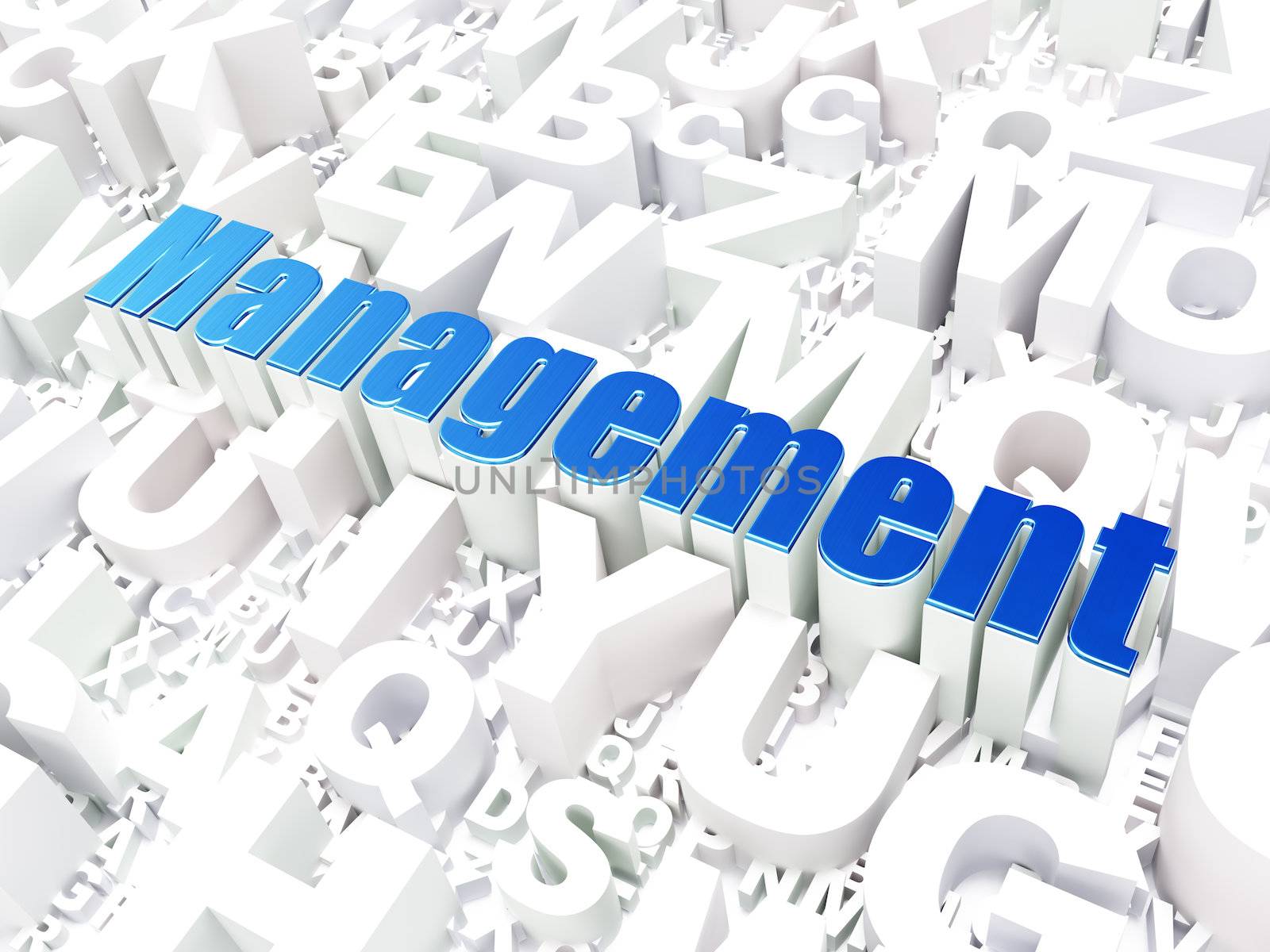 Business concept: Management on alphabet  background, 3d render