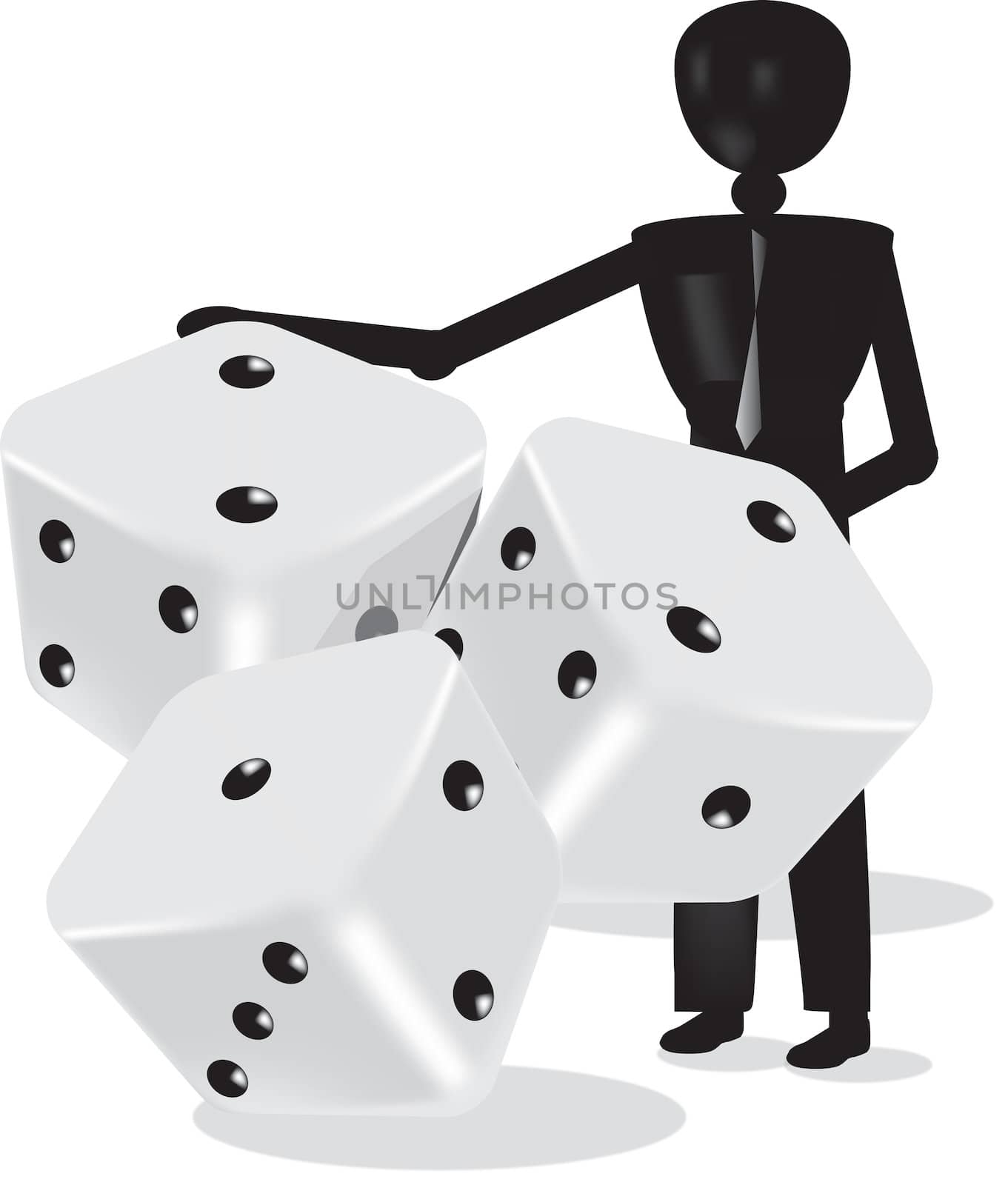 dices in 3d grey and white with black dots