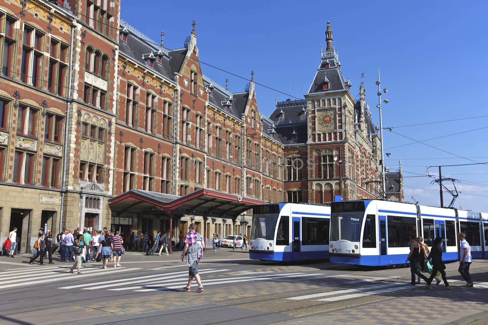 Amsterdam Central Station and public transport and trams, Netherlands, Europe