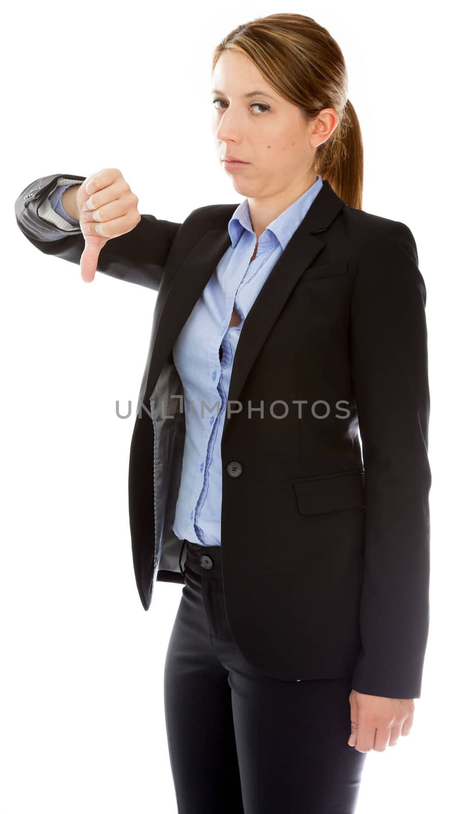 Attractive caucasion business woman in her 30s shot in studio isolated on a white background