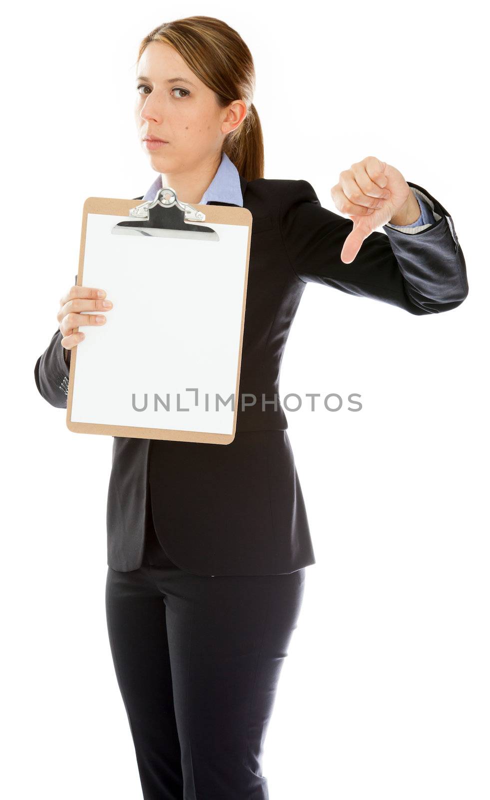 Attractive caucasion business woman in her 30s shot in studio isolated on a white background