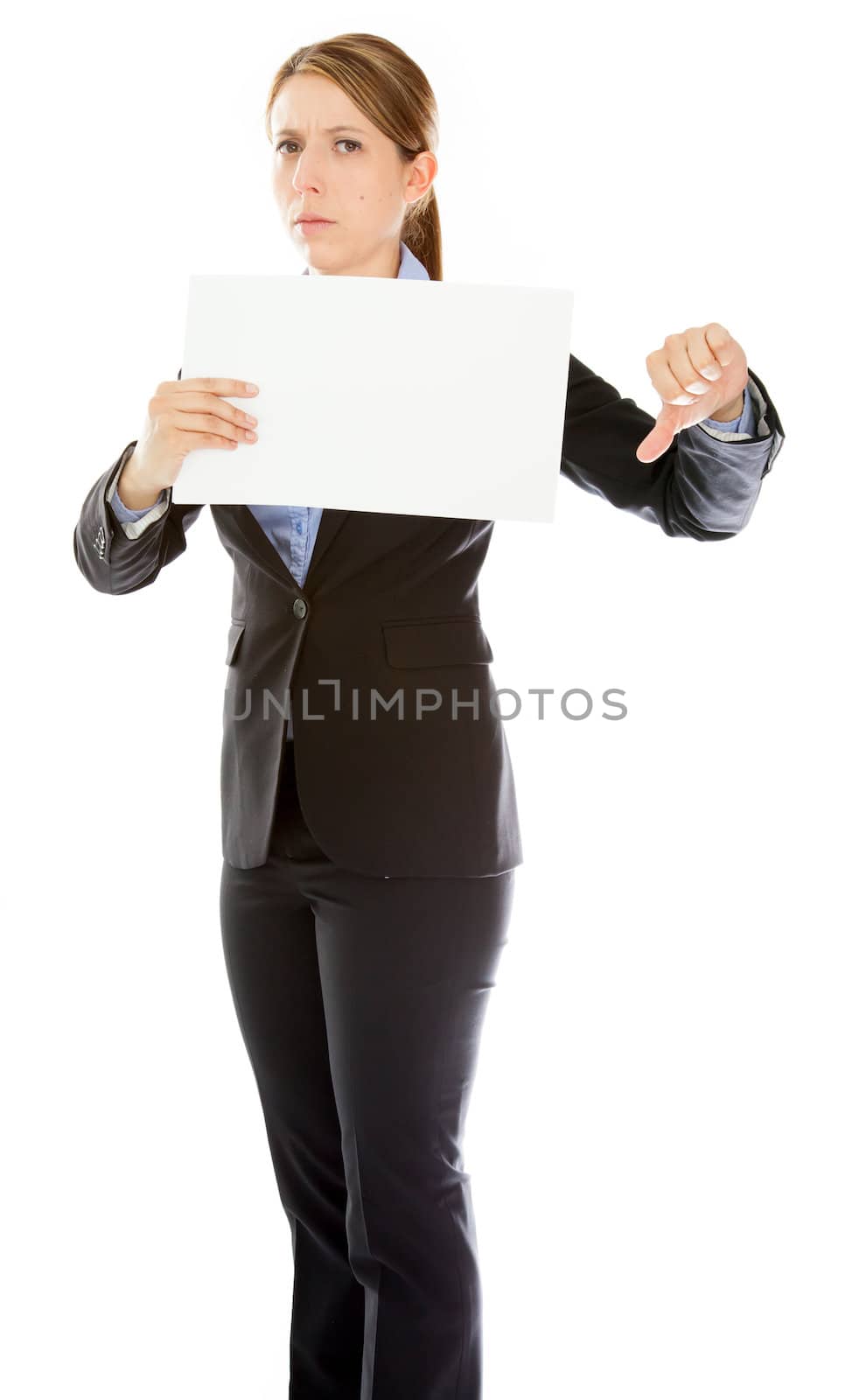 Attractive caucasion business woman in her 30s shot in studio isolated on a white background