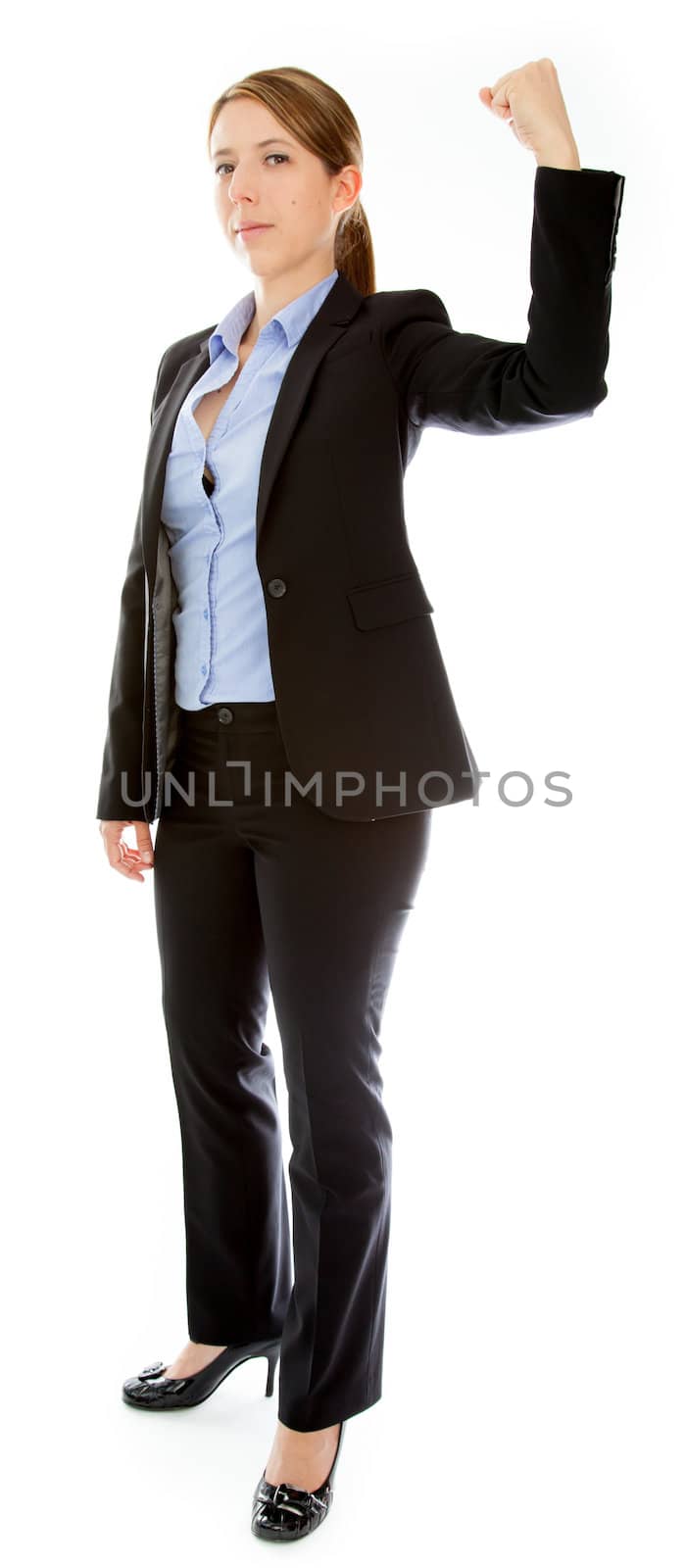 Attractive caucasion business woman in her 30s shot in studio isolated on a white background