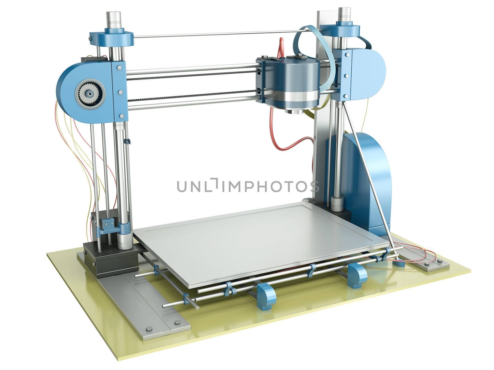 3D printer isolated on a white background. 3D rendered illustration.