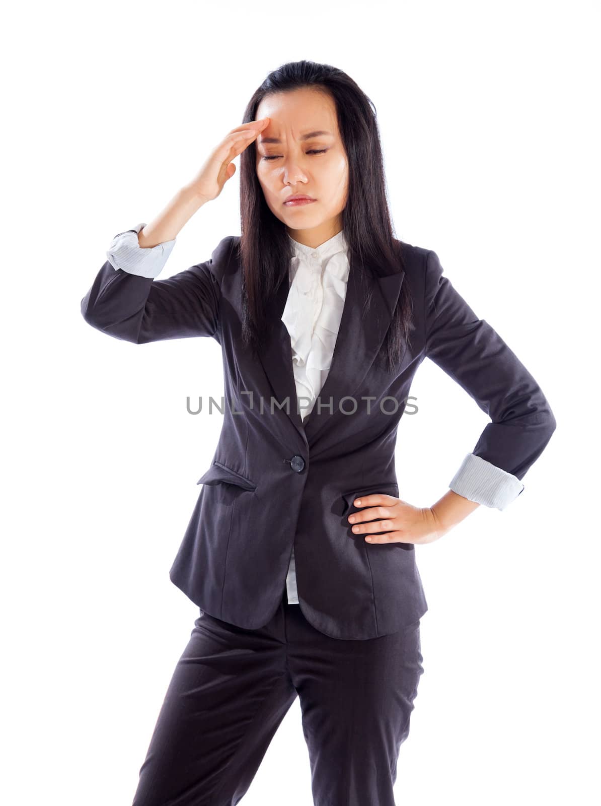 Attractive asian girl in her 30s shot in studio isolated on a white background