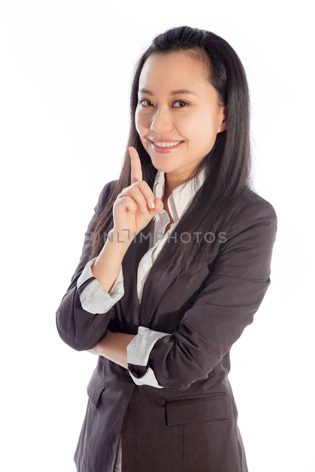 Attractive asian girl in her 30s shot in studio isolated on a white background