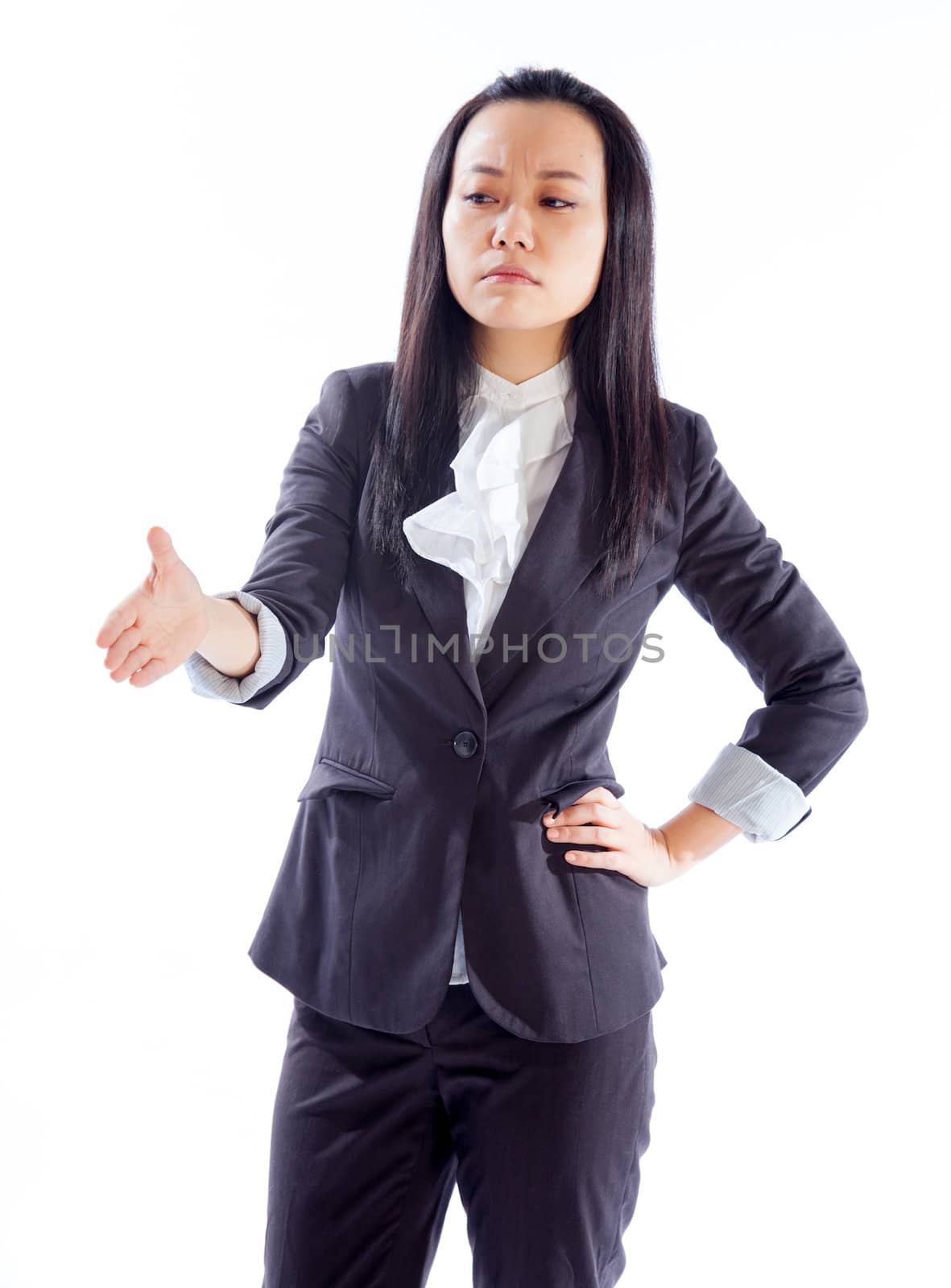 Attractive asian girl in her 30s shot in studio isolated on a white background