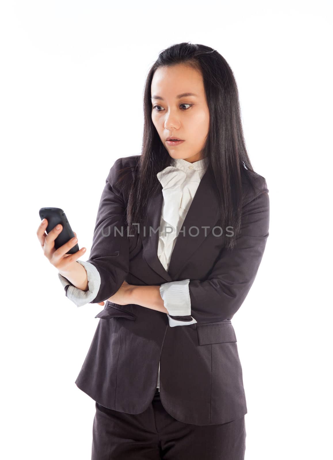 Attractive asian girl in her 30s shot in studio isolated on a white background