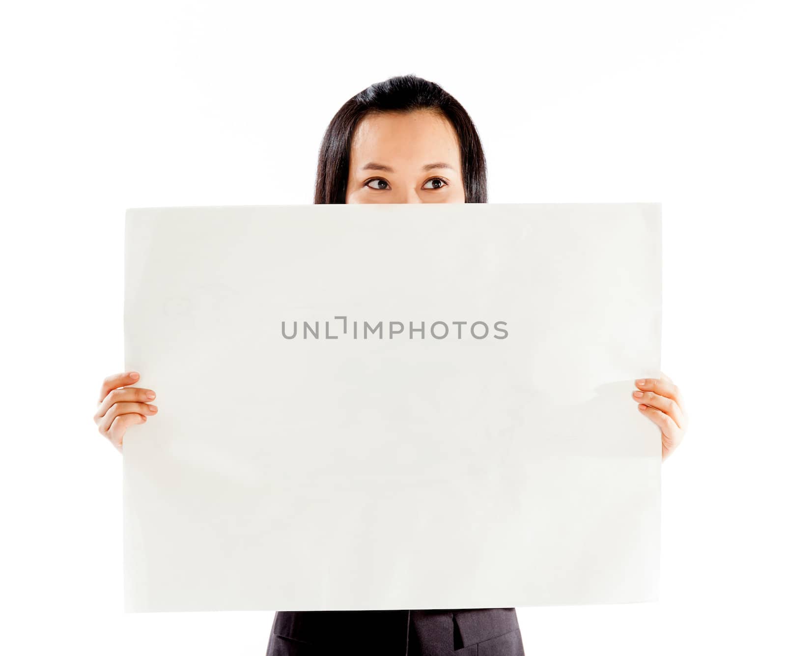 Attractive asian girl in her 30s shot in studio isolated on a white background