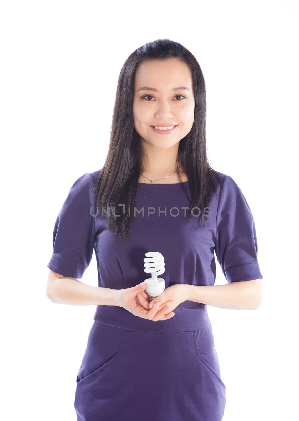 Attractive asian girl in her 30s shot in studio isolated on a white background