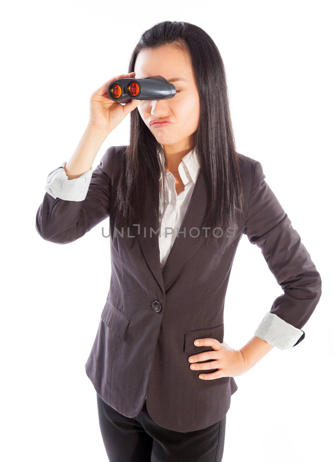 Attractive asian girl in her 30s shot in studio isolated on a white background