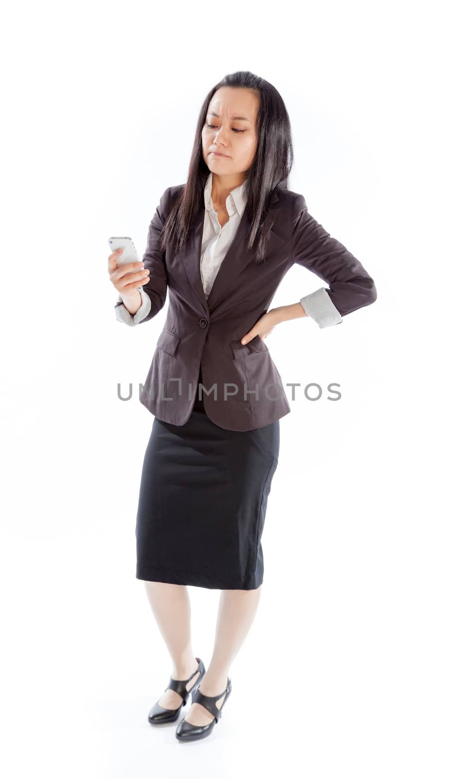 Attractive asian girl in her 30s shot in studio isolated on a white background