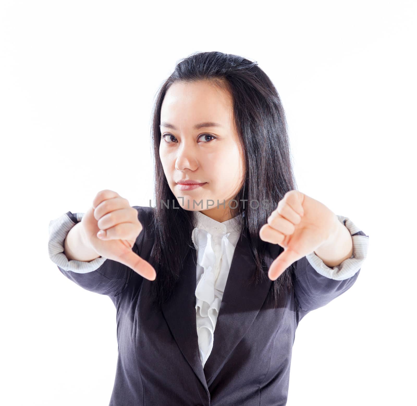 Attractive asian girl in her 30s shot in studio isolated on a white background