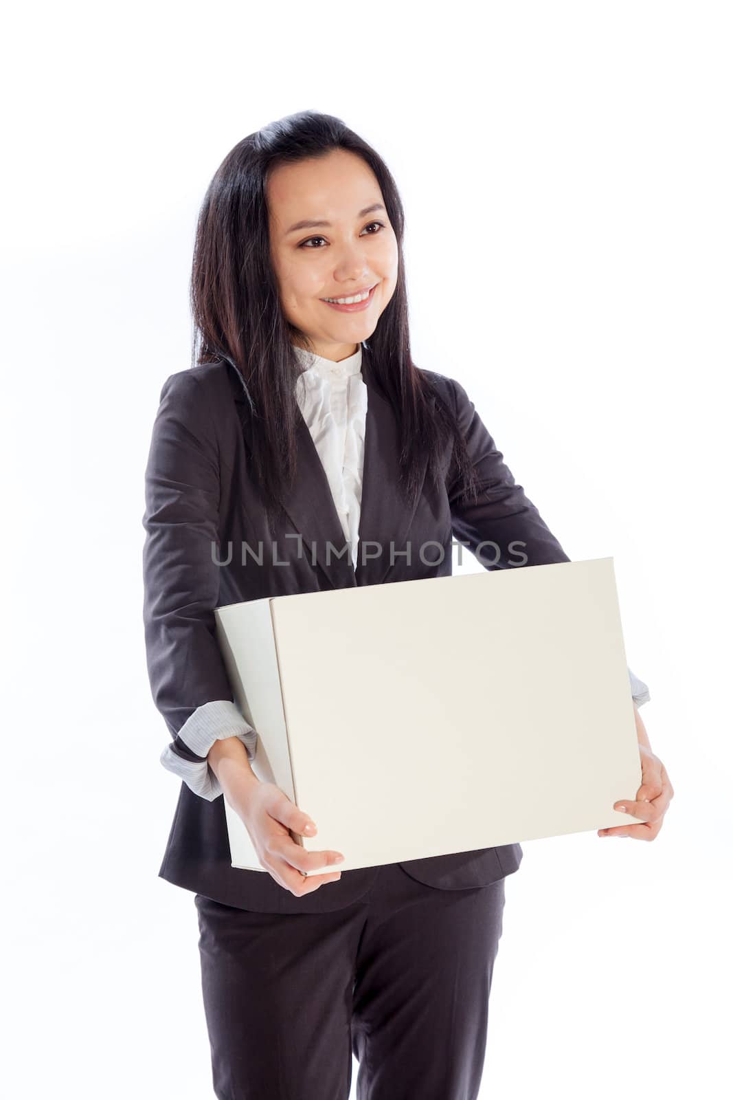 Attractive asian girl in her 30s shot in studio isolated on a white background