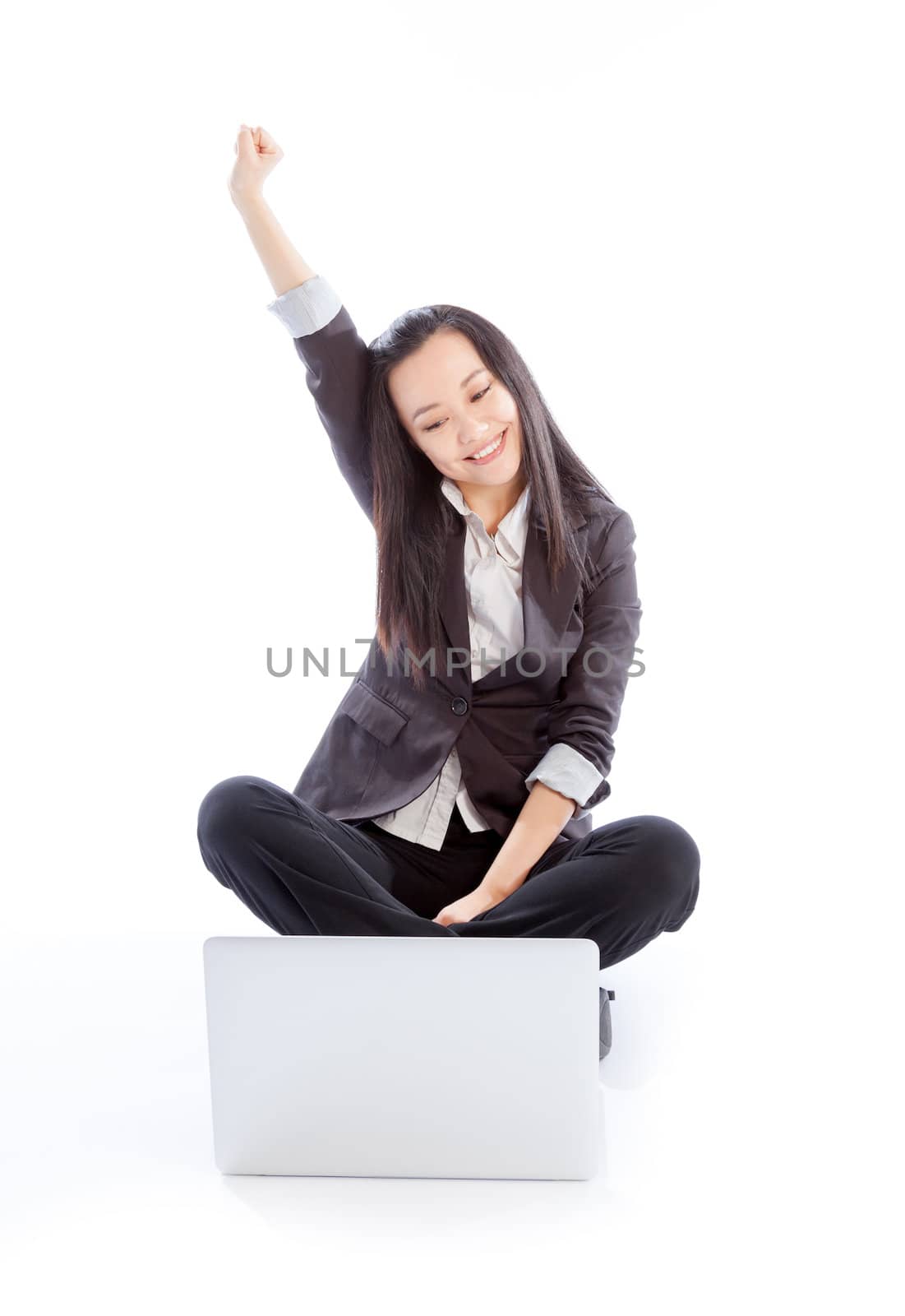 Attractive asian girl in her 30s shot in studio isolated on a white background