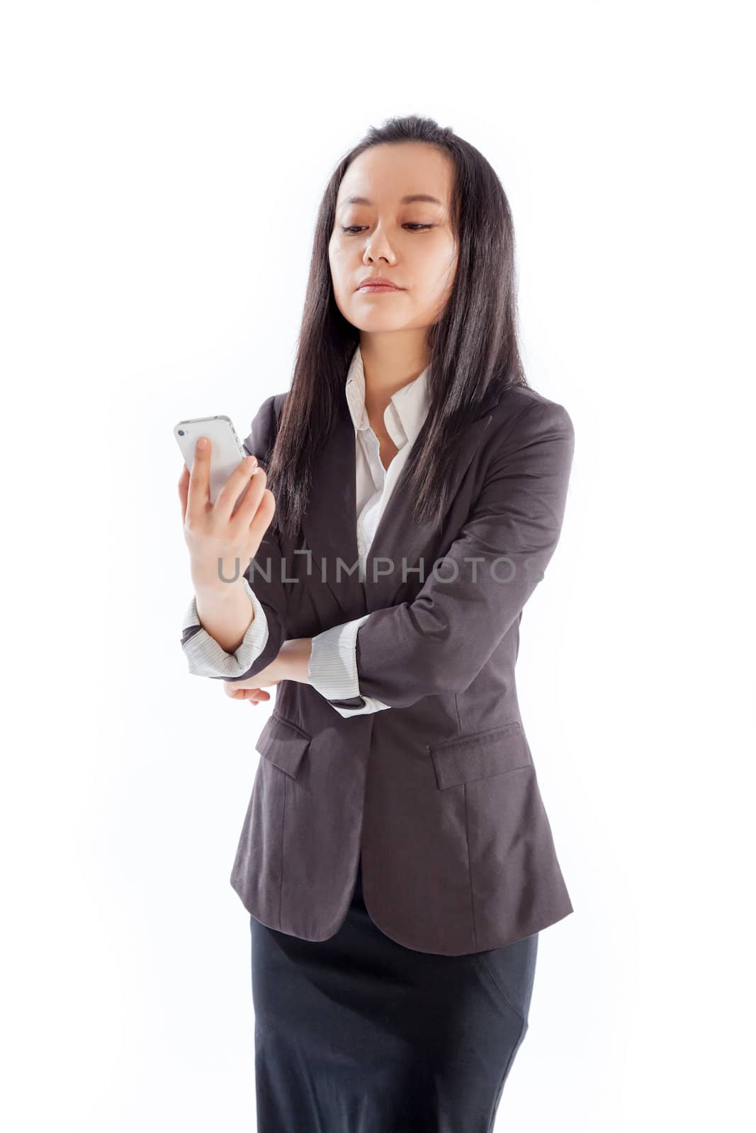 Attractive asian girl in her 30s shot in studio isolated on a white background