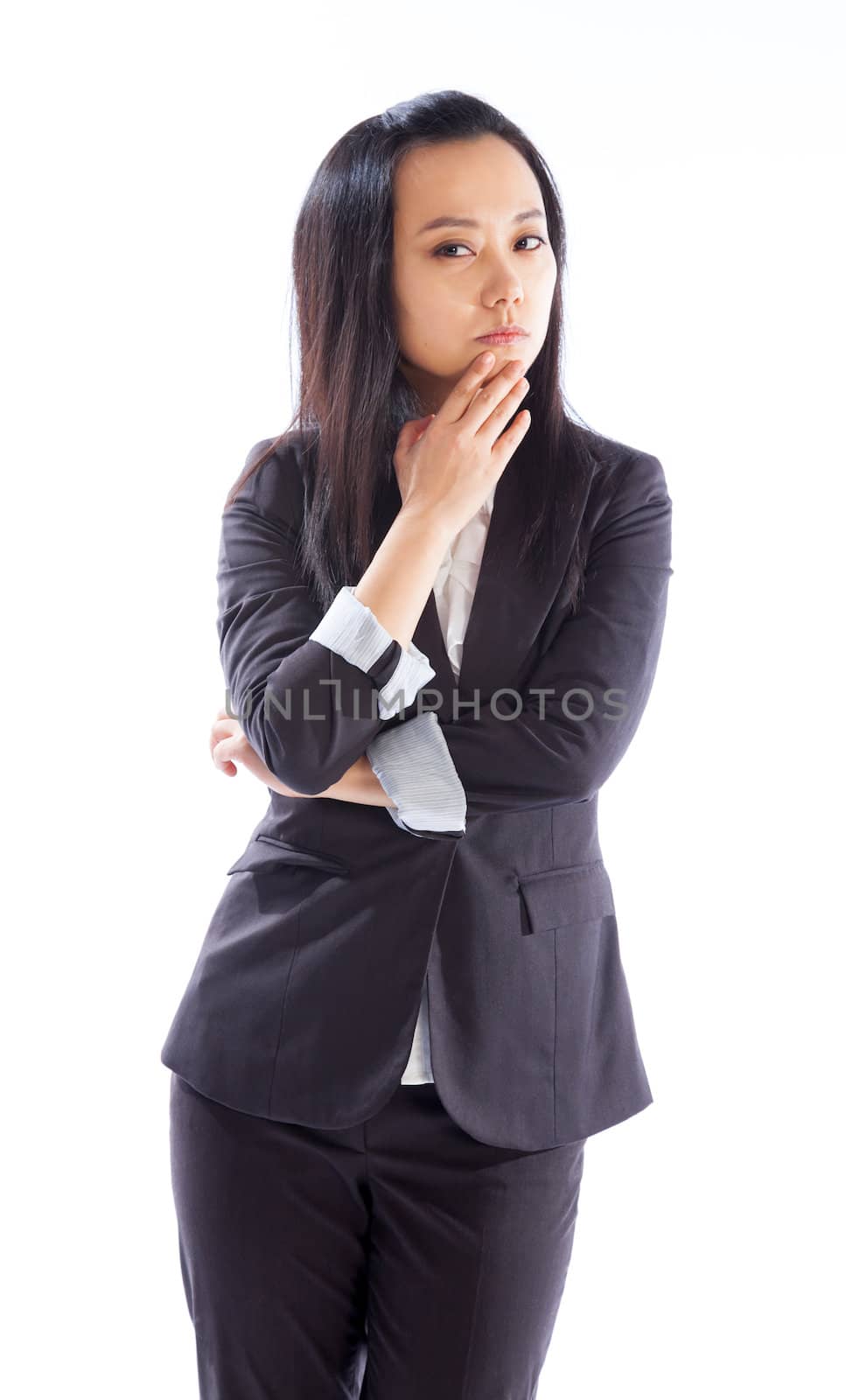 Attractive asian girl in her 30s shot in studio isolated on a white background