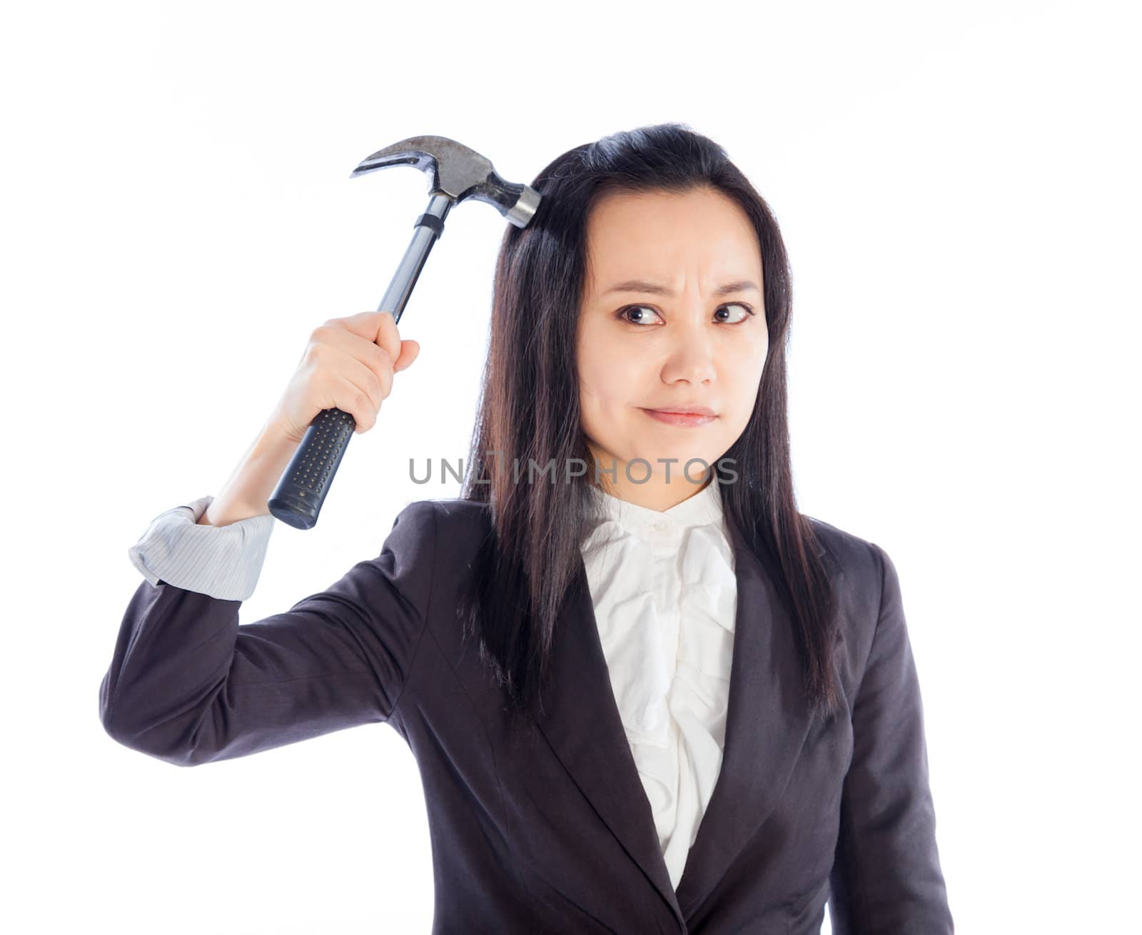 Attractive asian girl in her 30s shot in studio isolated on a white background