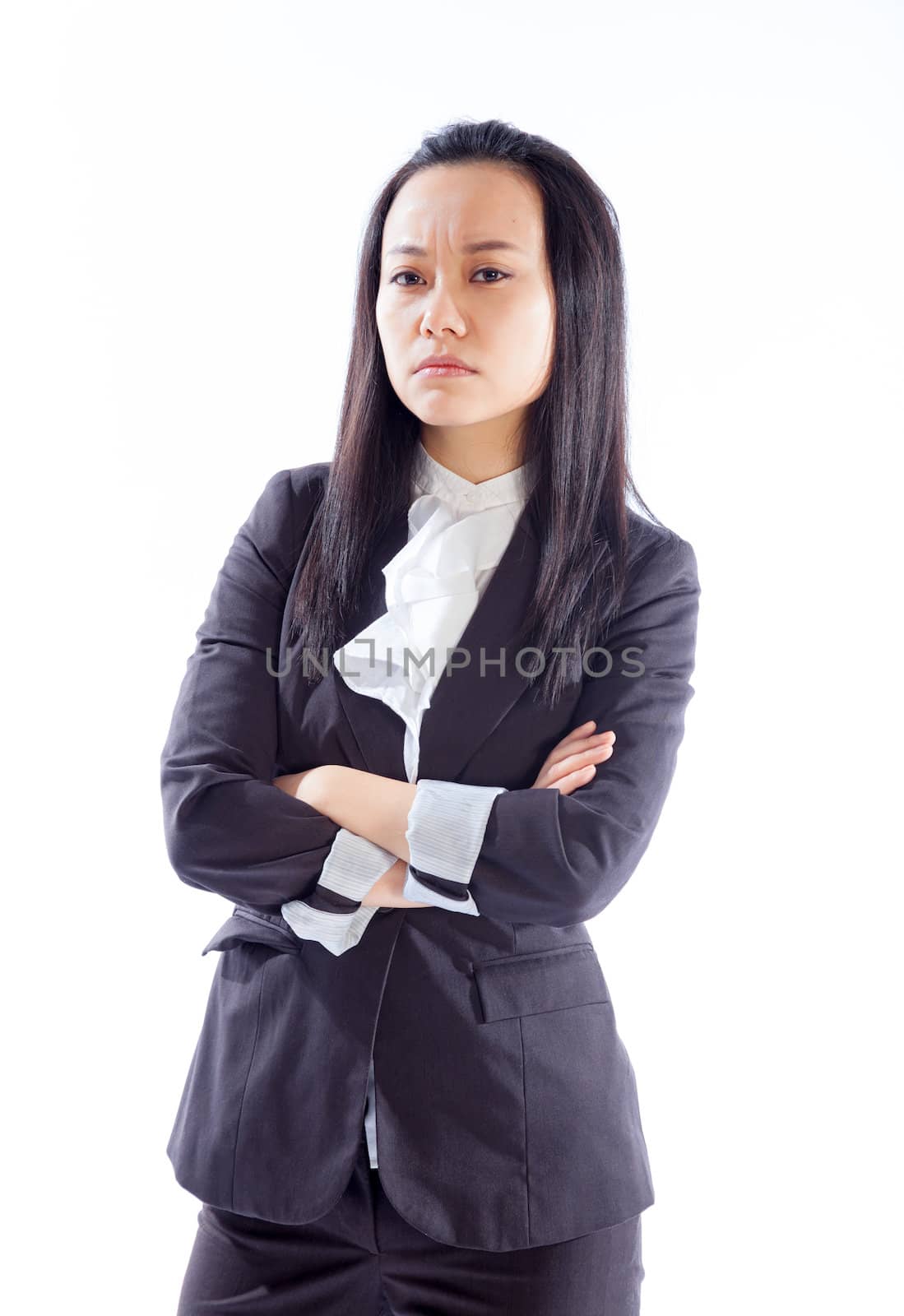 Attractive asian girl in her 30s shot in studio isolated on a white background