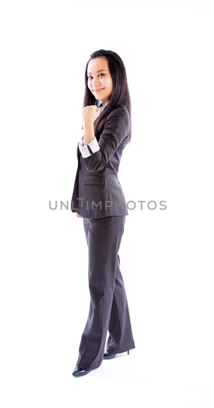 Attractive asian girl in her 30s shot in studio isolated on a white background