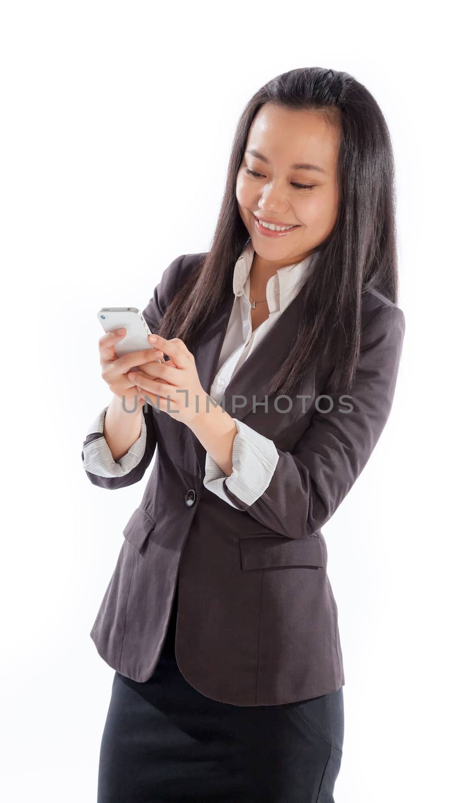 Attractive asian girl in her 30s shot in studio isolated on a white background