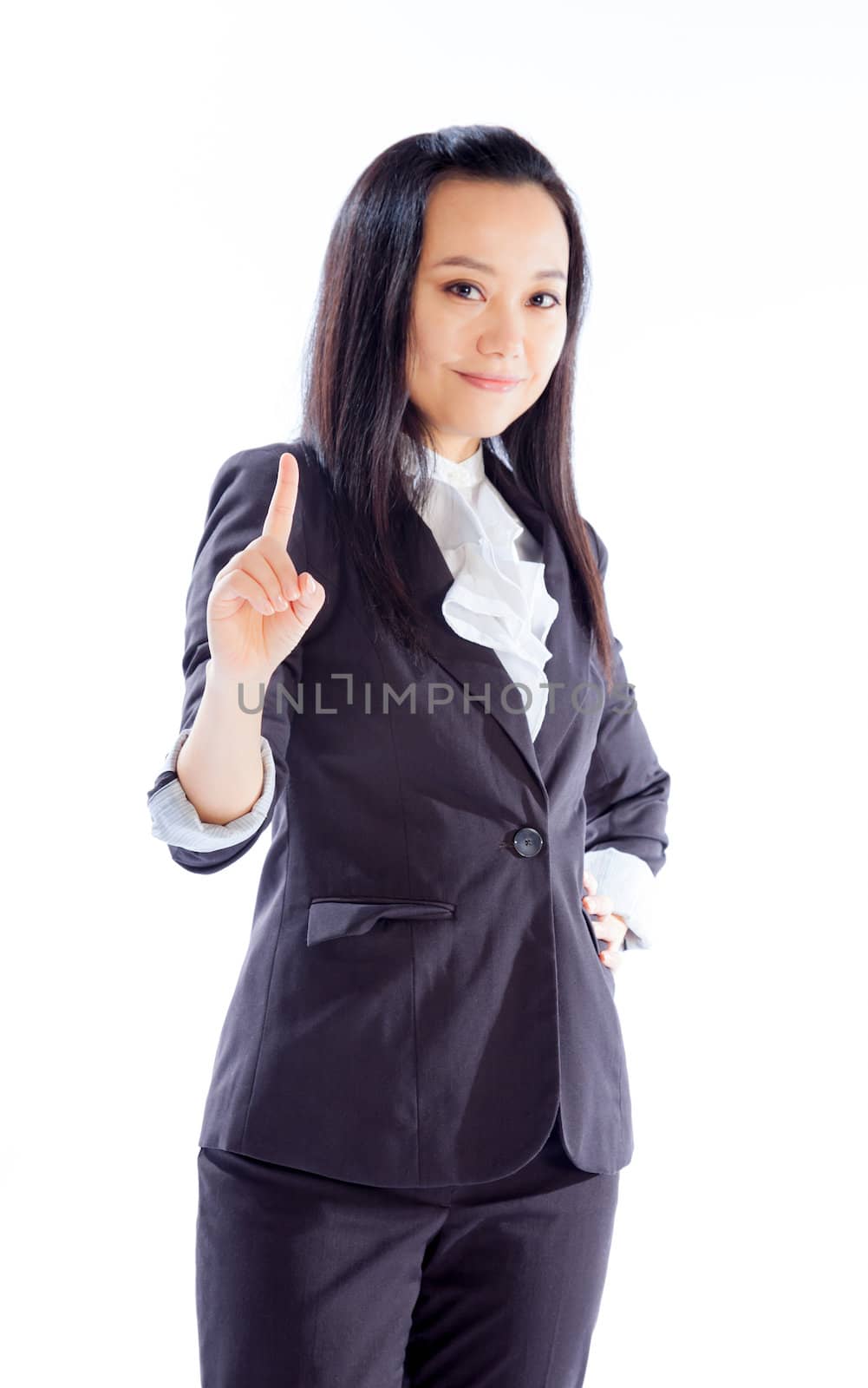 Attractive asian girl in her 30s shot in studio isolated on a white background