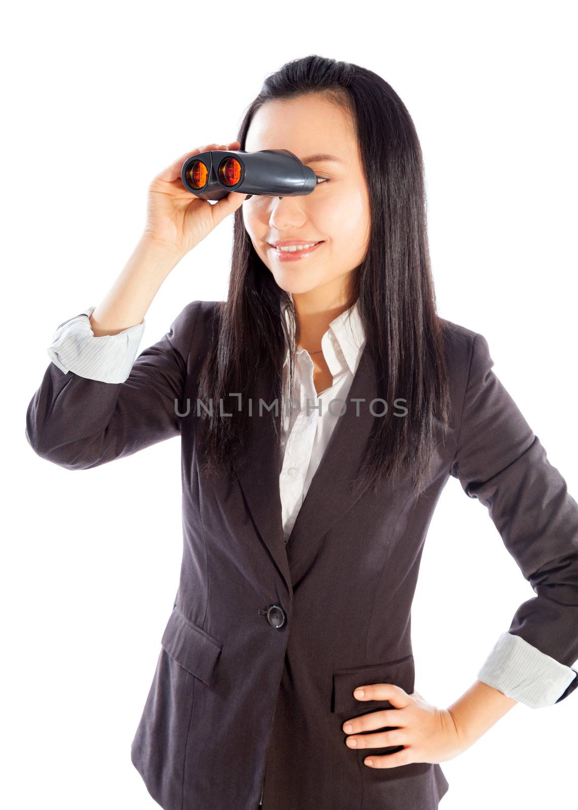 Attractive asian girl in her 30s shot in studio isolated on a white background