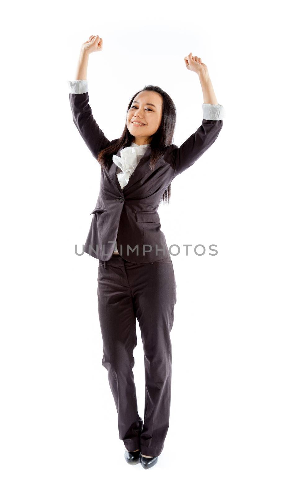 Attractive asian girl in her 30s shot in studio isolated on a white background