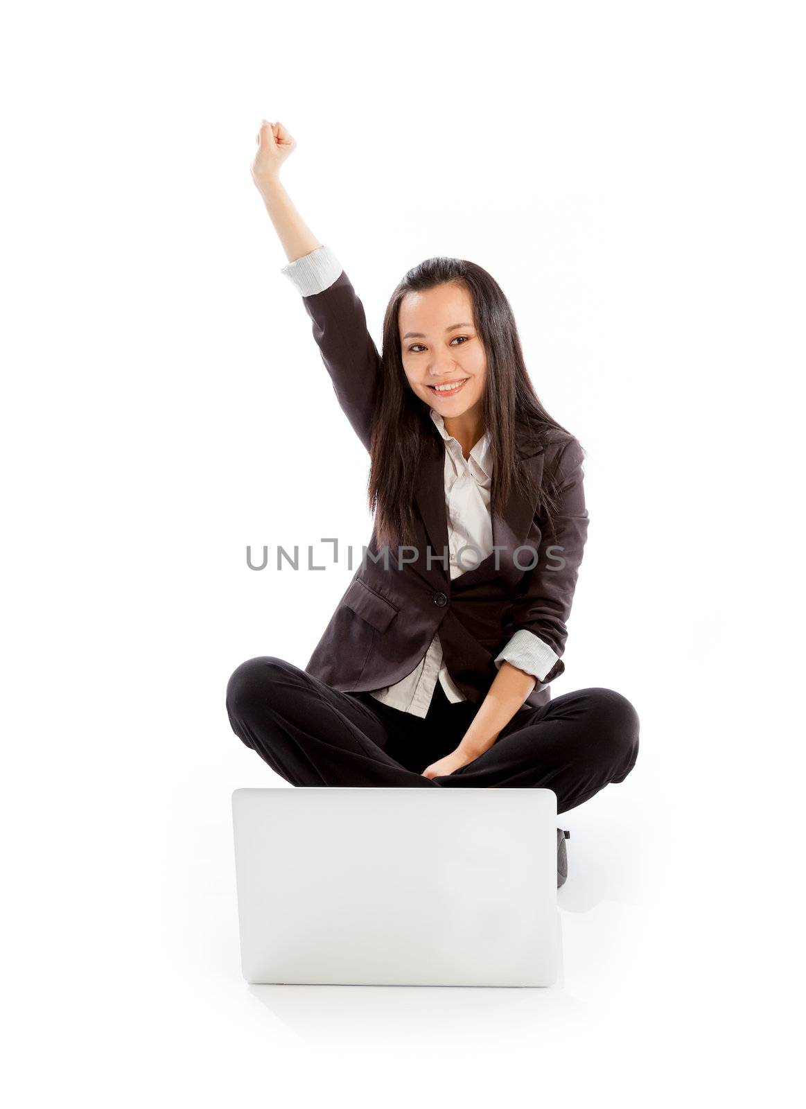 Attractive asian girl in her 30s shot in studio isolated on a white background