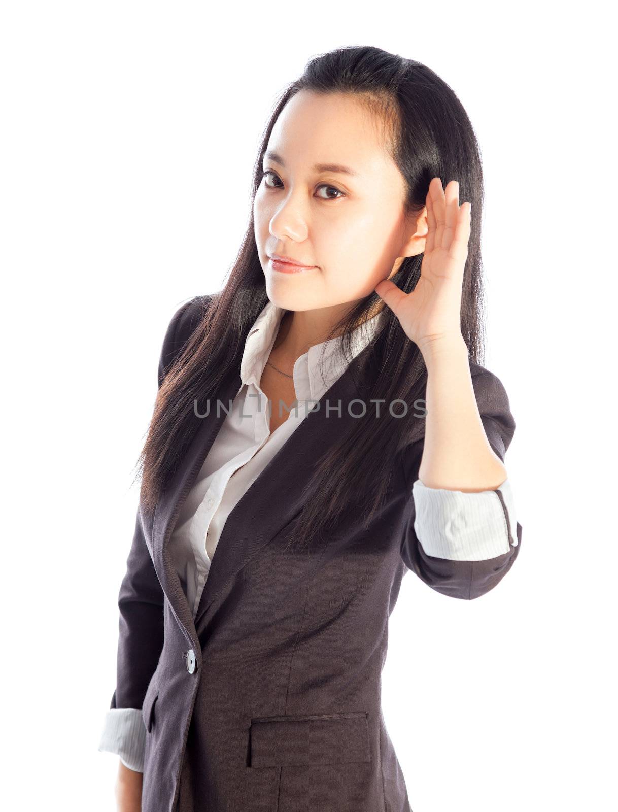 Attractive asian girl in her 30s shot in studio isolated on a white background