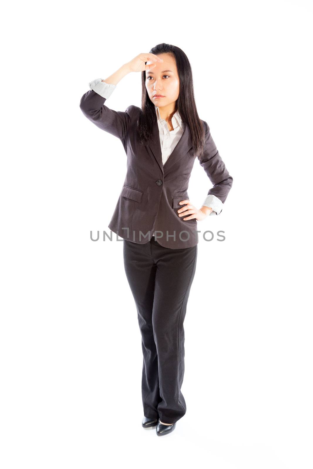 Attractive asian girl in her 30s shot in studio isolated on a white background