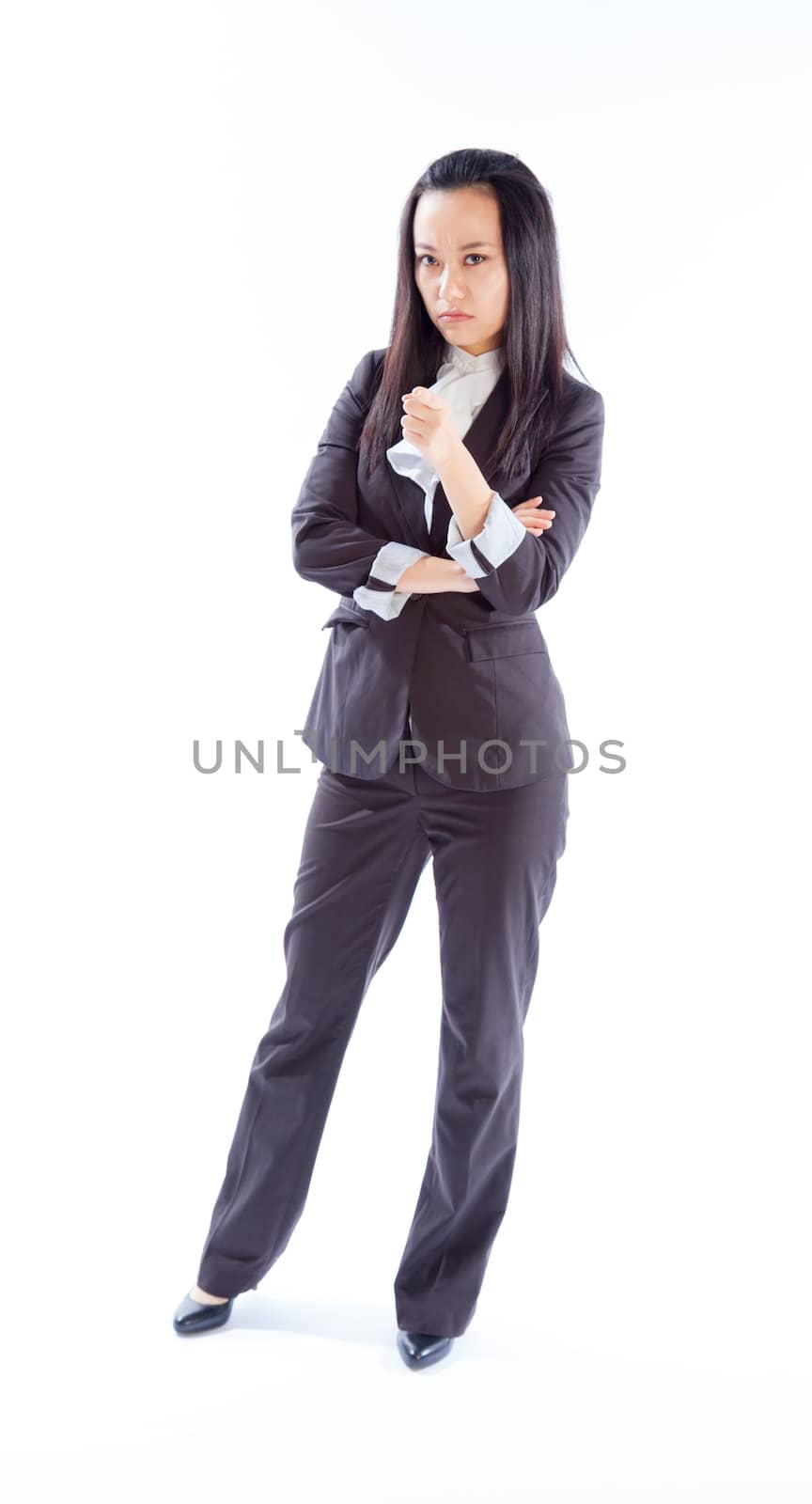 Attractive asian girl in her 30s shot in studio isolated on a white background