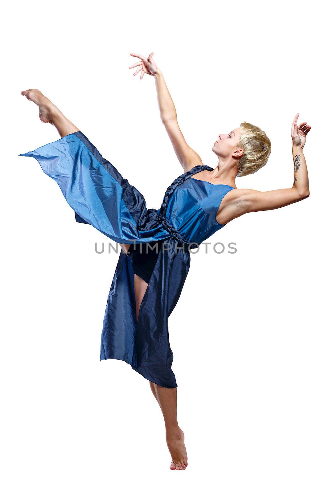 Girl moves in a dance isolated on a white background