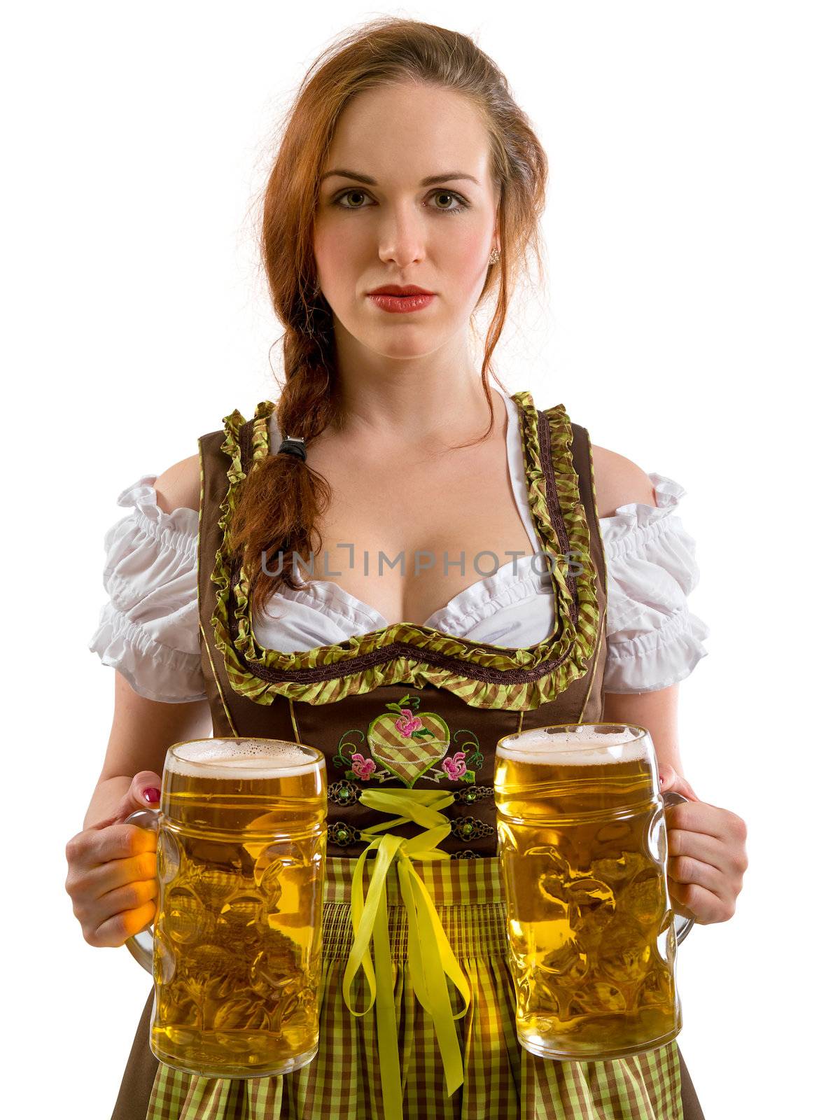 Beautiful Oktoberfest server serving beer by sumners