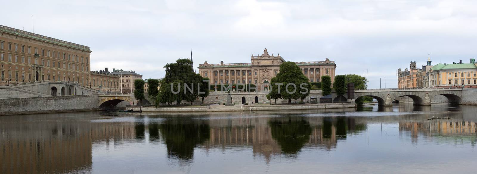 Panorama of the city embankment in the city of Stockholm, Sweden