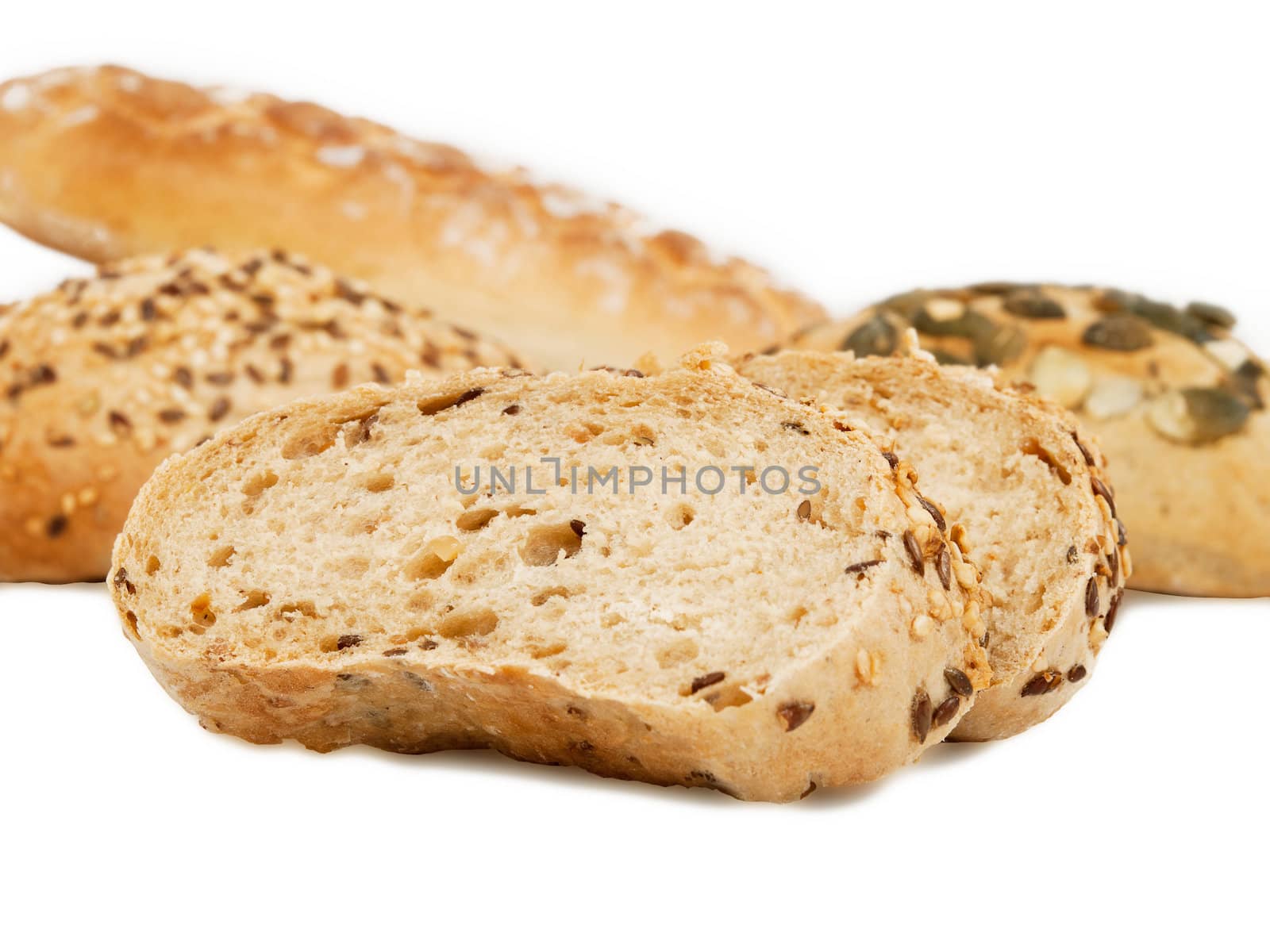 various kinds of fresh bread isolated on white background