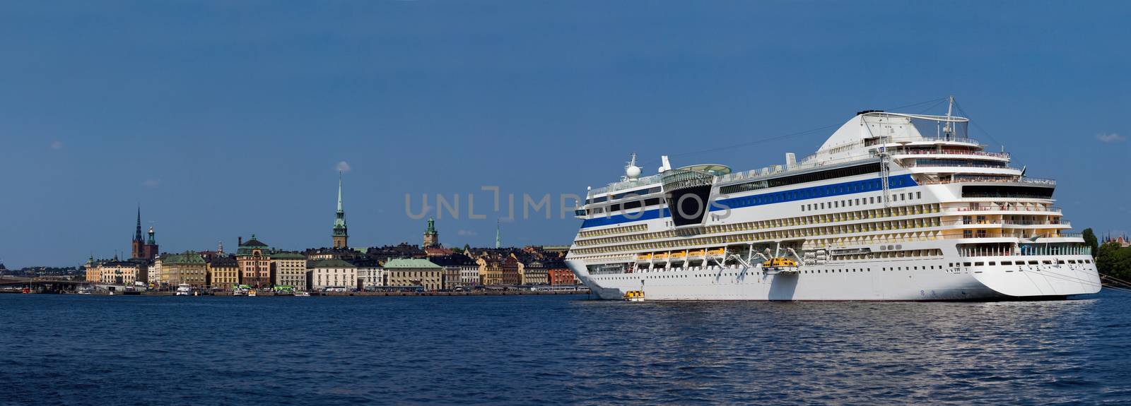  Gamla Stan panorama in a summer sunny day, Stockholm, Sweden  