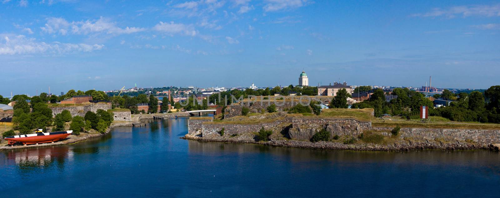 Panoramic view on a fortress of Suomenlinn in summer day, Helsinki, Finland
