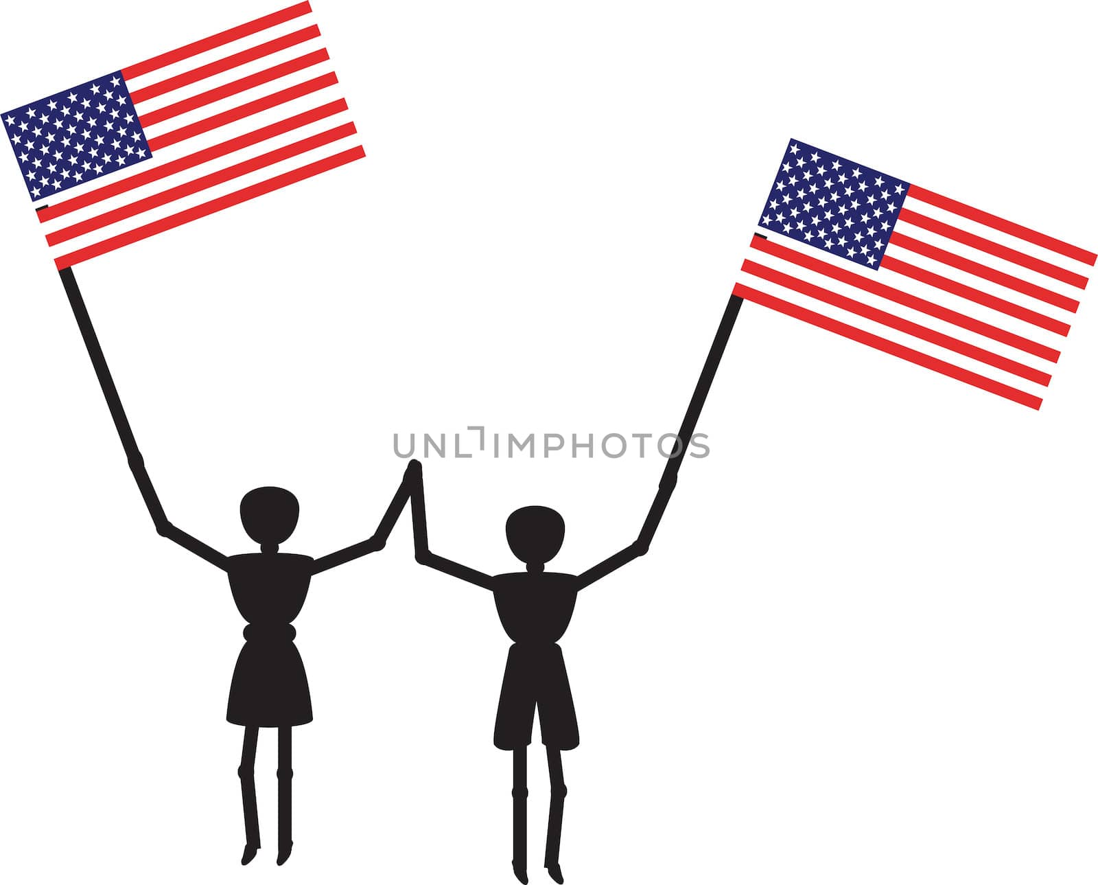 boy and girl jumping with the american flag