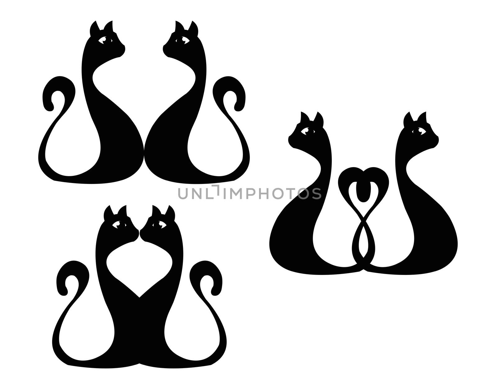 set of black cats on white background